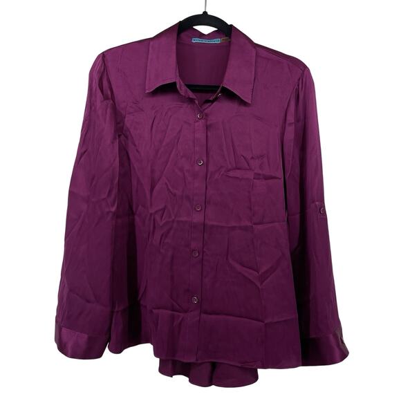 Alice + Olivia Size Medium Silk Button Down Shirt Purple Blouse Staple Top Women - Picture 1 of 4